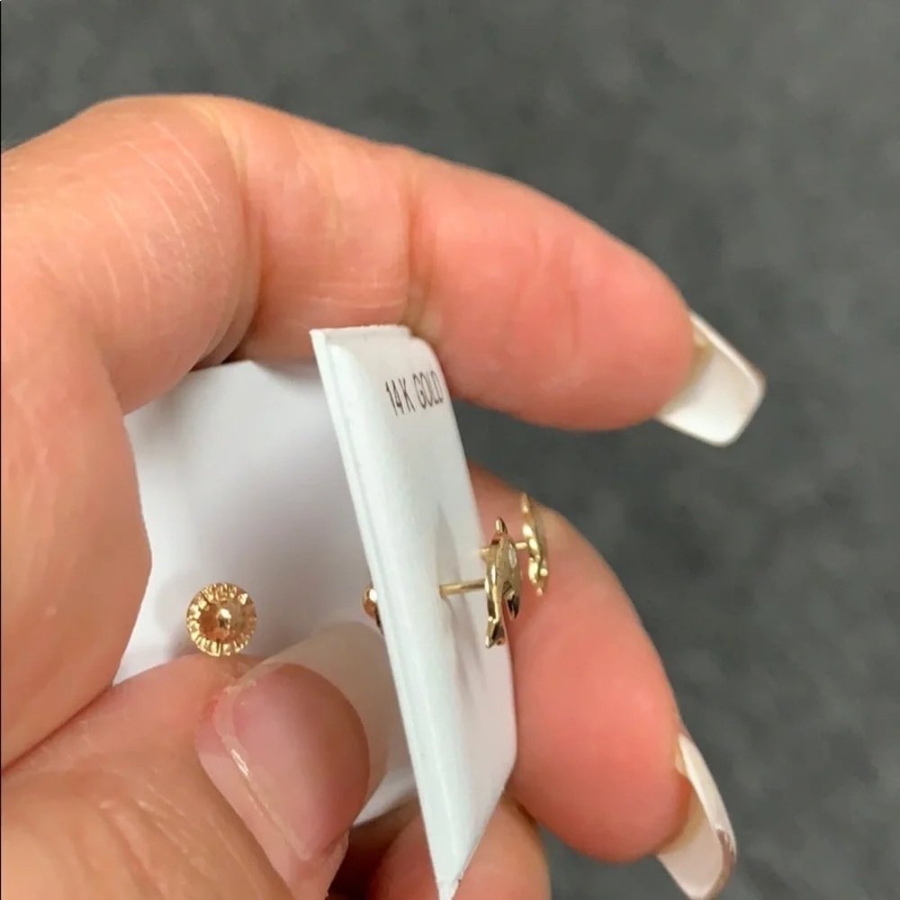 14K Yellow Gold 7mm Dolphin Stud CZ Earrings